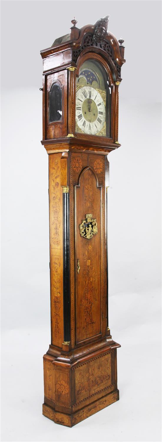 Pieter Evers of Amsteldam. A mid 18th century Dutch marquetry inlaid eight day longcase clock, 8ft